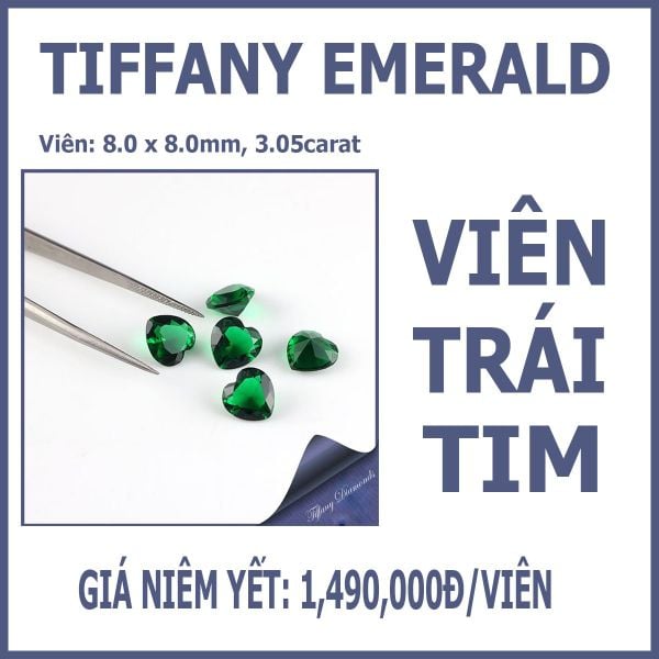 Emerald nhân tạo - viên trái tim 8x8mm