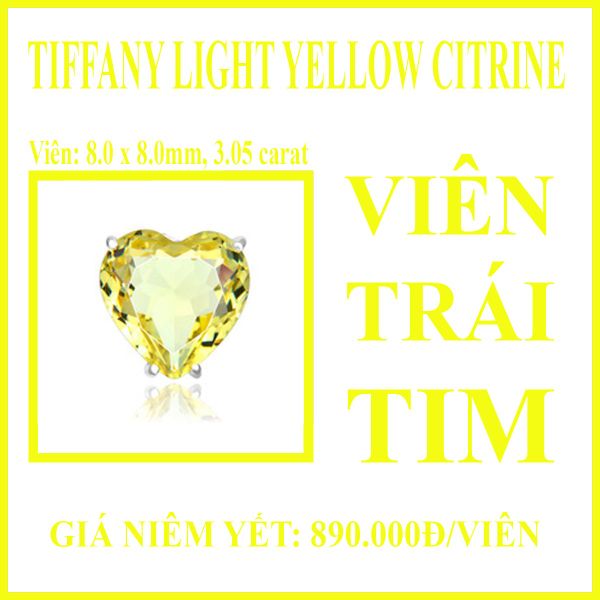 Light yellow citrine nhân tạo - viên trái tim 8x8mm