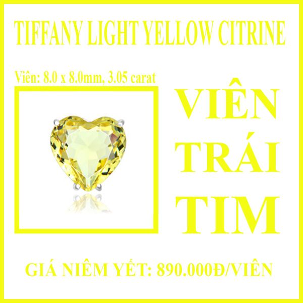 Light yellow citrine nhân tạo - viên trái tim 8x8mm