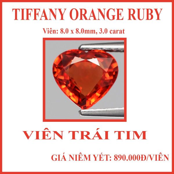 Orange ruby nhân tạo - viên trái tim 8x8mm