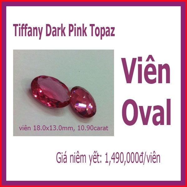 Viên Dark pink Topaz nhân tạo - hình oval 18 x13mm