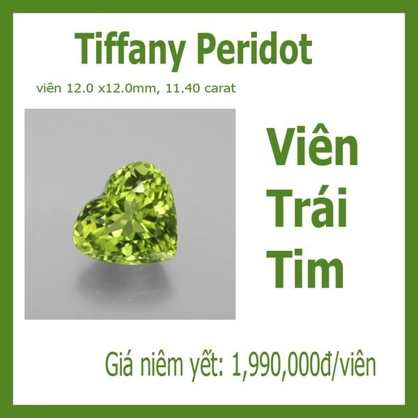 Peridot nhân tạo - hình trái tim 12 x12mm