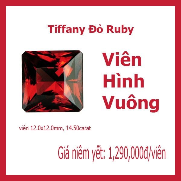 Đỏ ruby nhân tạo - Hình vuông 12x12mm