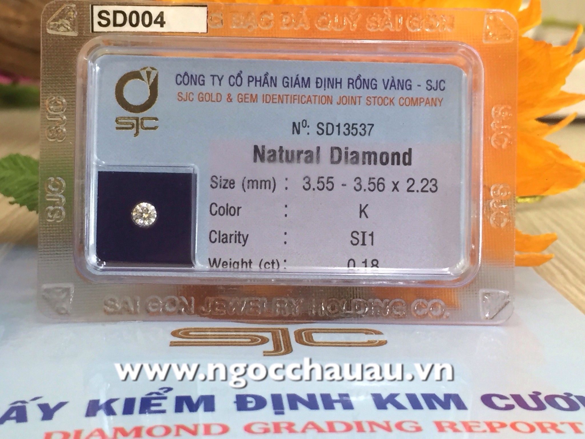  SD004-Kim Cương Thiên Nhiên 3.55-3.56x2.23mm; 0.18ct; K/SI1 (SJC SD0013537) 