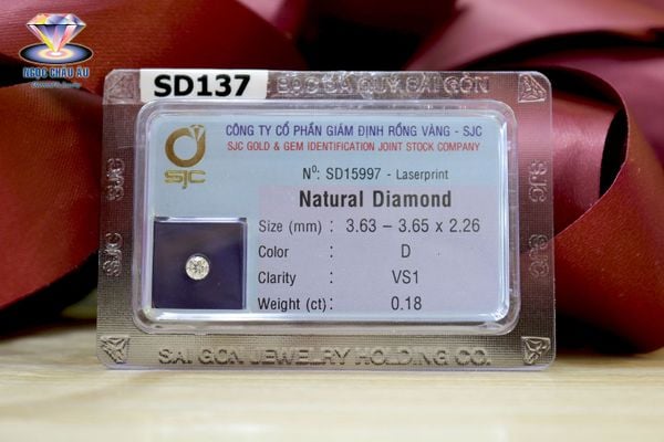  SD137-Kim Cương Thiên Nhiên 3.63-3.65x2.26mm; 0.18ct; D/VS1 (GIA 7346044597 - SJC SD15997) 