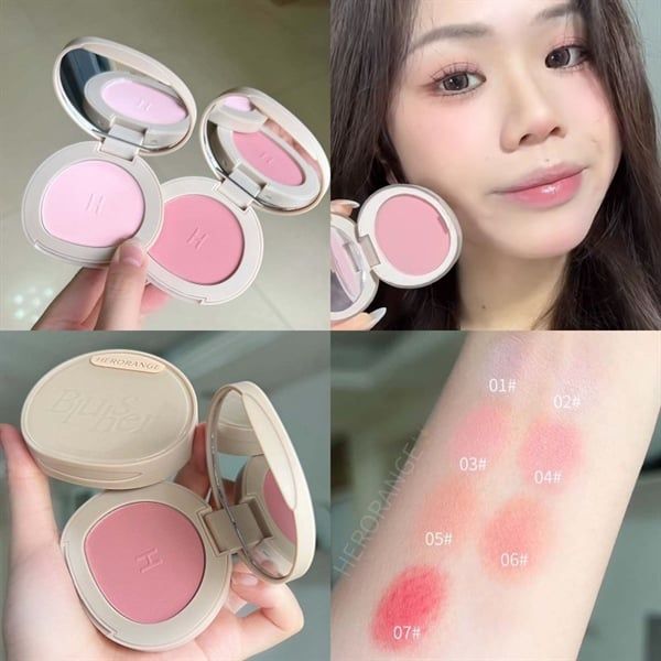  Phấn Má Hồng Bền Màu HERORANGE Sweetheart Flower Color Mist Powder Blusher Nội Địa Trung 