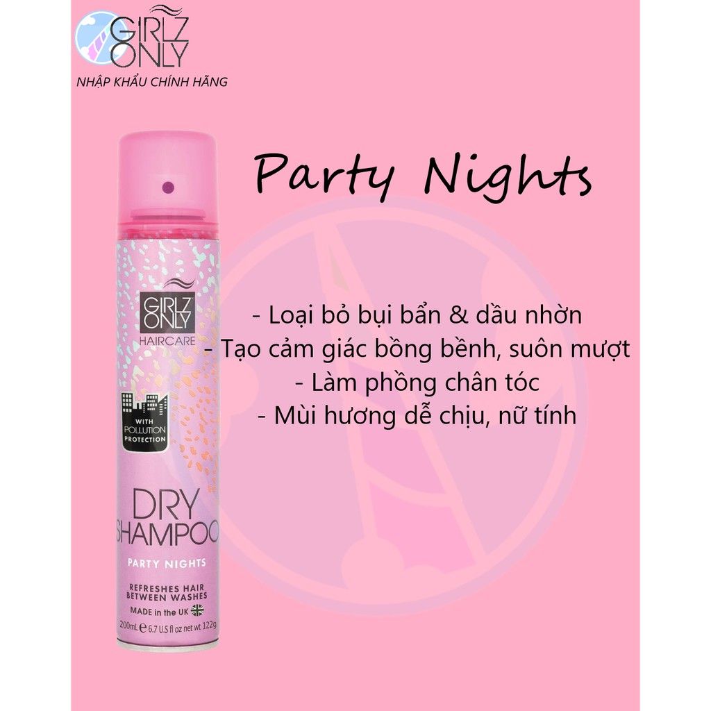  Dầu Gội Khô Girlz Only Party Nights (Hồng) travel size 100ml 