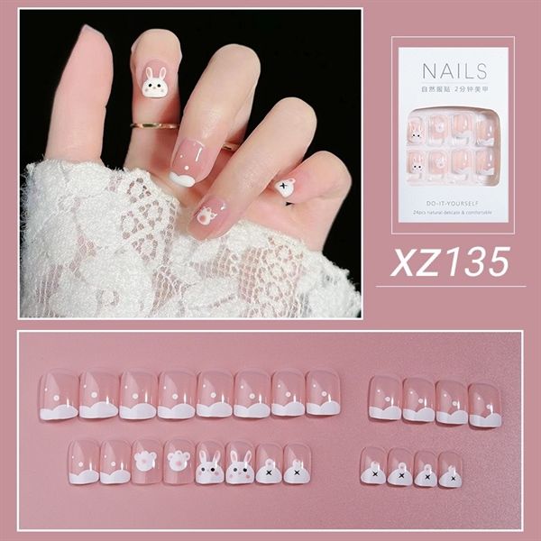  Hộp 24 Móng Tay Giả Đính Hạt, Đá Nails Box Cao Cấp Nội Địa Trung Kèm Keo Dán + Dũa Móng 