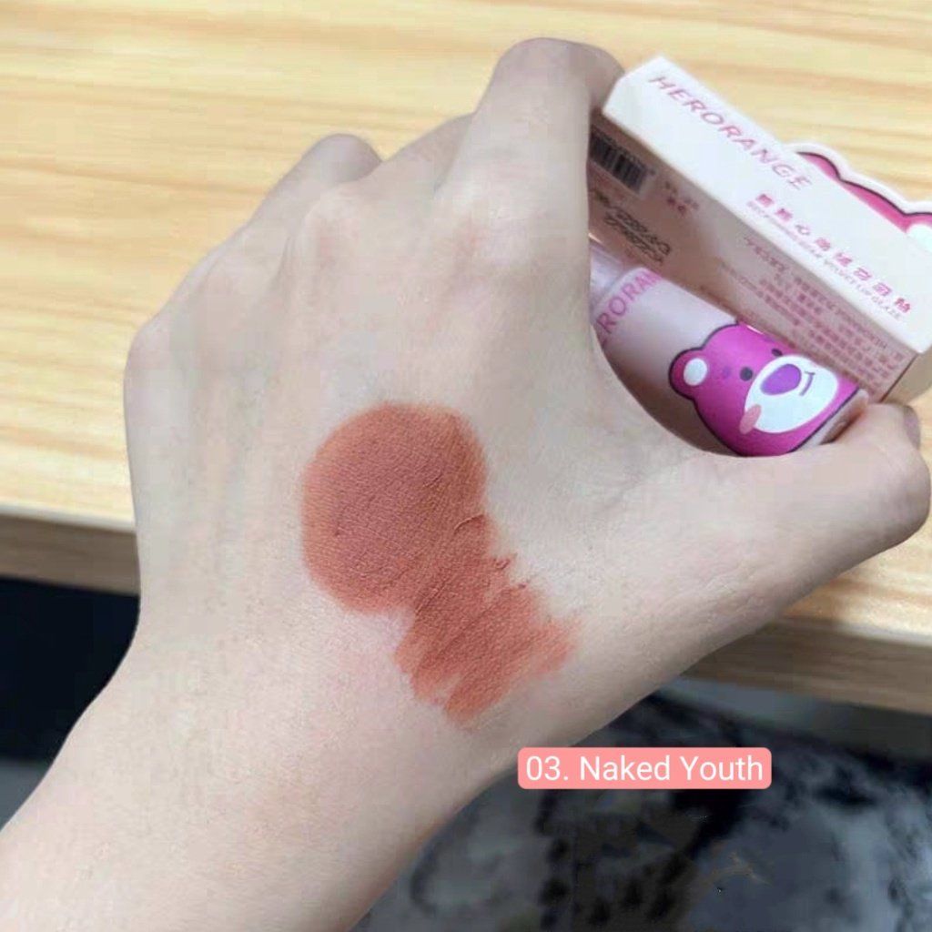  Son Kem Lì Không Dính Cốc Gấu Hồng HERORANGE Beckoning Bear Velvet Lip Glaze 