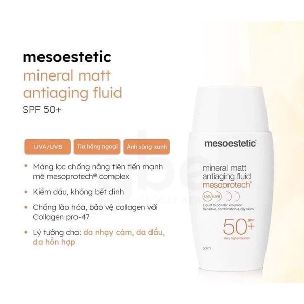  Kem Chống Nắng Cho Da Dầu MESOESTETIC Mineral Matt Antiaging Fluid 50+ - 50ml 