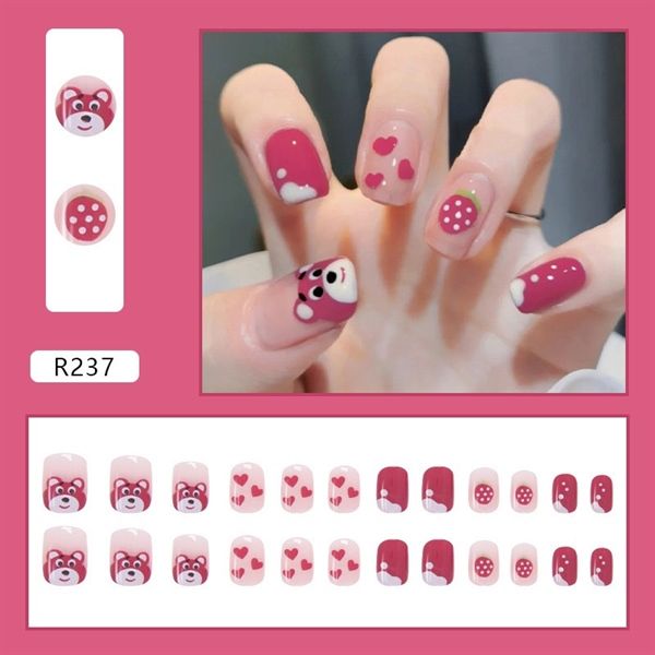  Hộp 24 Móng Tay Giả Đính Hạt, Đá Nails Box Cao Cấp Nội Địa Trung Kèm Keo Dán + Dũa Móng 