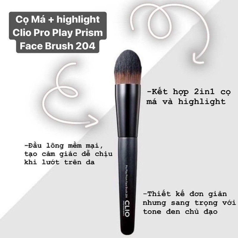  Cọ Tán Phấn Má + Higlight Đa Năng Clio Pro Play Prism Face Brush 204 