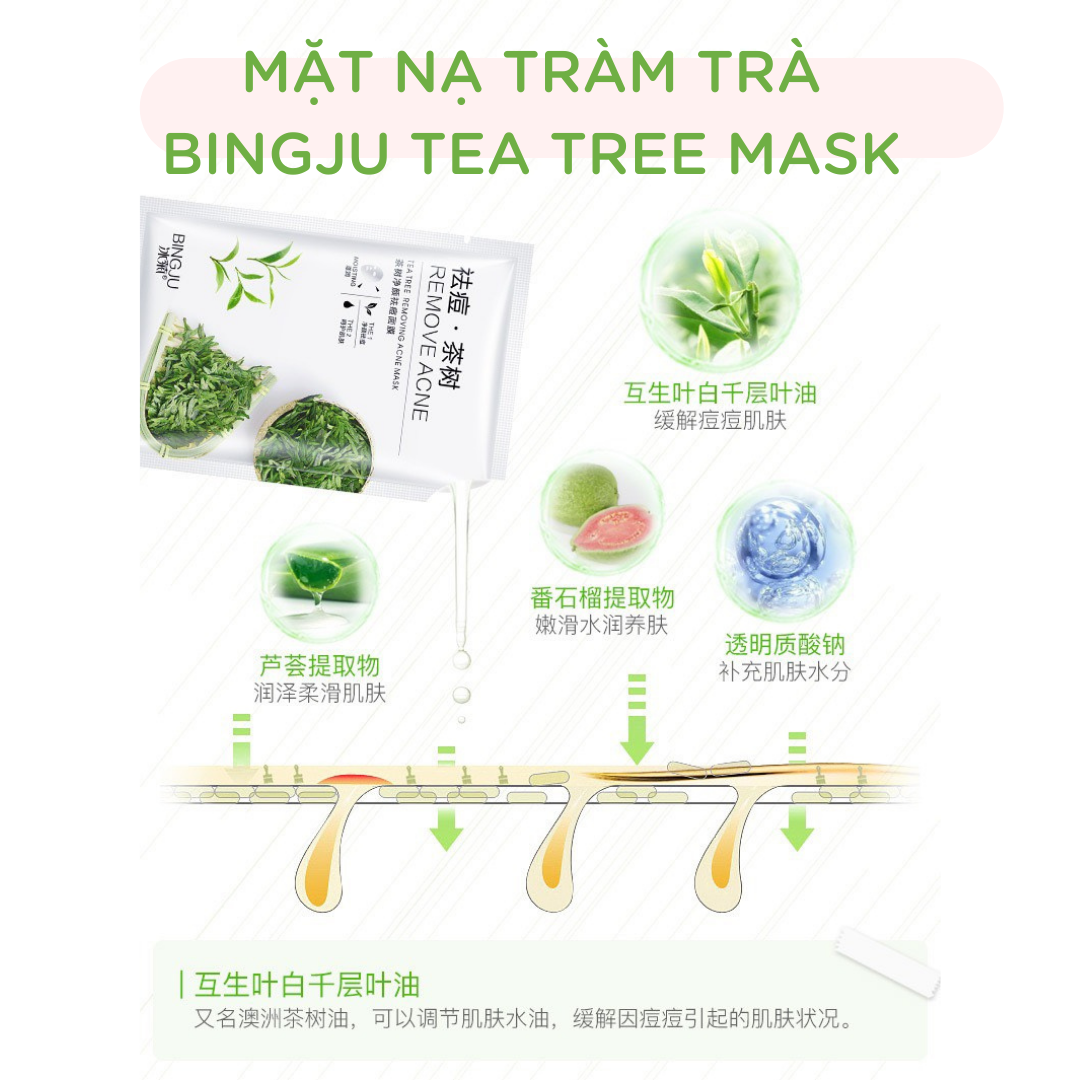  Mặt Nạ Giảm Mụn Tràm Trà BINGJU Tea Tree Removing Acne Mask Nội Địa Trung 