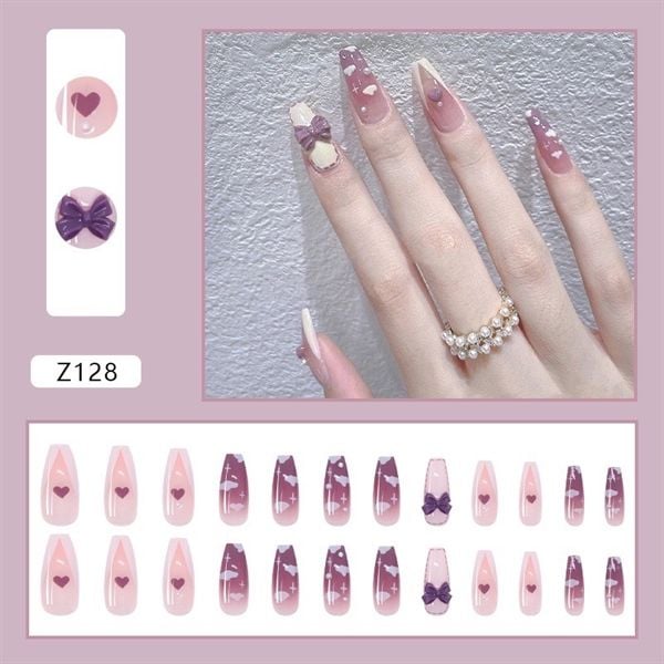 Hộp 24 Móng Tay Giả Đính Hạt, Đá Nails Box Cao Cấp Nội Địa Trung Kèm Keo Dán + Dũa Móng