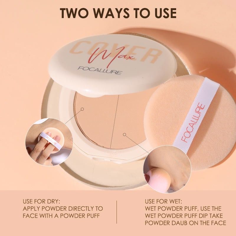  Phấn Nén Kiềm Dầu Mịn Da FOCALLURE Cover Max Two Way Cake Pressed Powder 