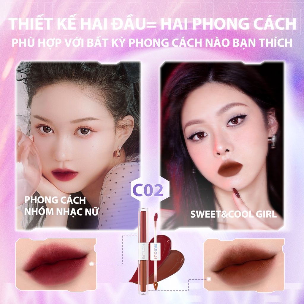  Son Kem Lì Không Trôi 2 Trong 1 FOCALLURE Multi-Color 2-in-1 Lipstick & Lip Gloss | FA327 