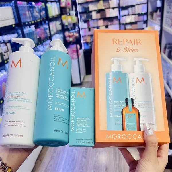  Bộ Dầu Gội Xả Phục Hồi Moroccanoil Repair & Shine 500ml - Tặng Kèm 1 Dưỡng Tóc 50ml 