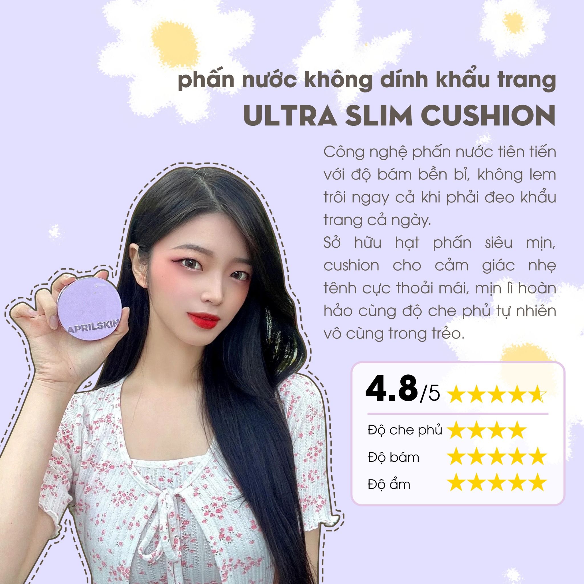  (Mới 2022) Phấn Nước Che Phủ Tốt, Không Dính Lớp Khẩu Trang Lên Đến 9h APRIL SKIN Ultra Slim Cushion 15g (Kèm Lõi) 