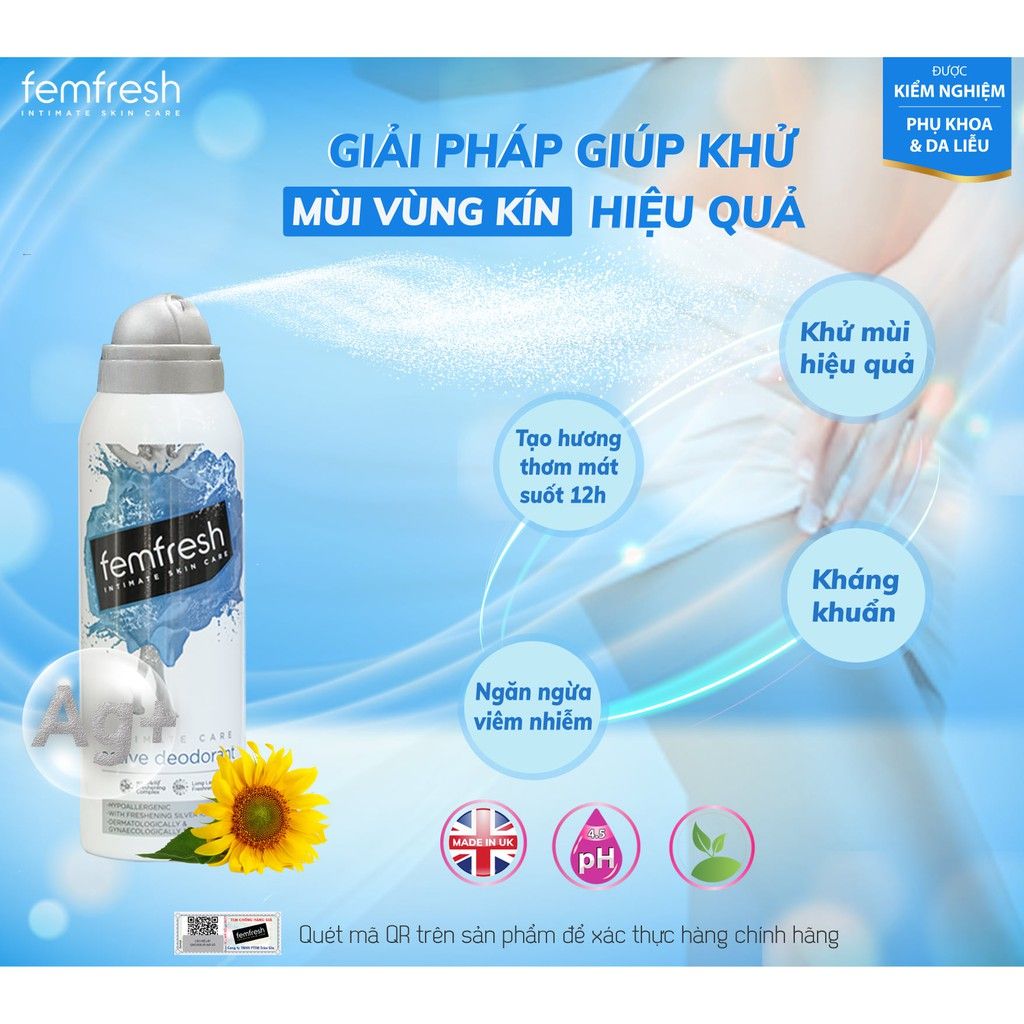  Xịt Thơm Mát Vùng Kín Cao Cấp FEMFRESH Ultimate Care Active Deodorant - 125ml (Có Tem Phụ) 