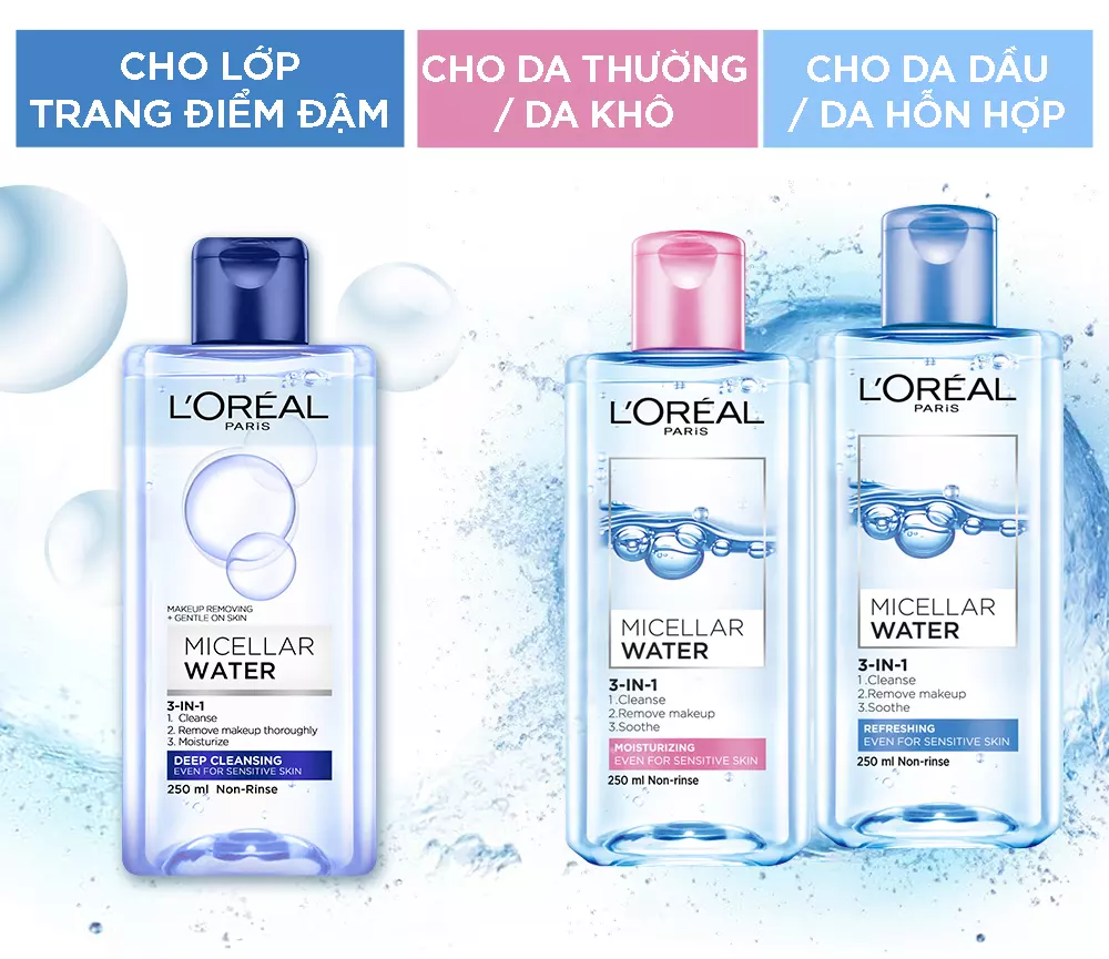  (Mini/Fullsize) Nước Tẩy Trang L'Oreal Paris Micellar Water 3 in1 - 95ml/400ml 