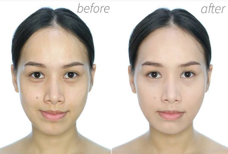 Trước và sau khi dùng Phấn Tươi Essence Soft Touch Mousse Make-up 1