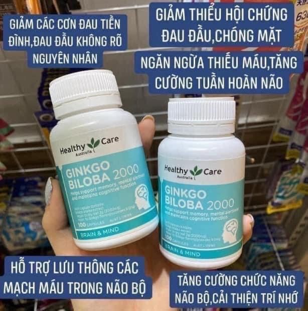  Viên Uống Bổ Não GINKGO BILOBA Healthy Care Úc - 100 viên 