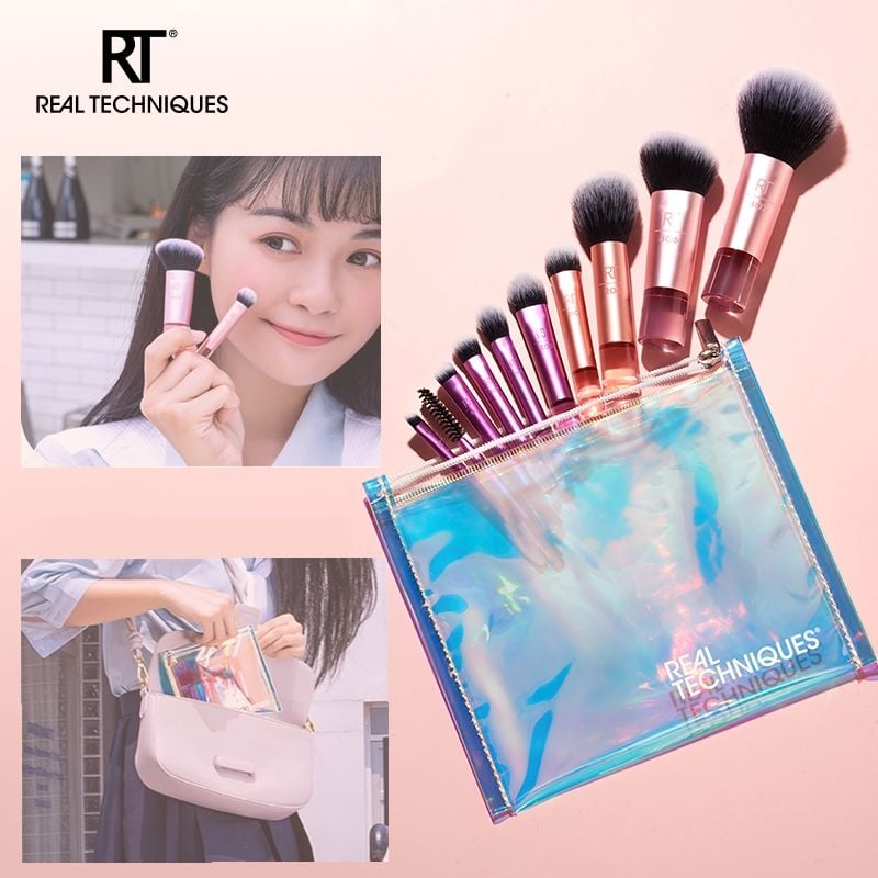  Bộ Cọ Mini Du Lịch 10 Cây REAL TECHNIQUES Travel Fantasy Mini Brush Kit (Kèm Túi) 