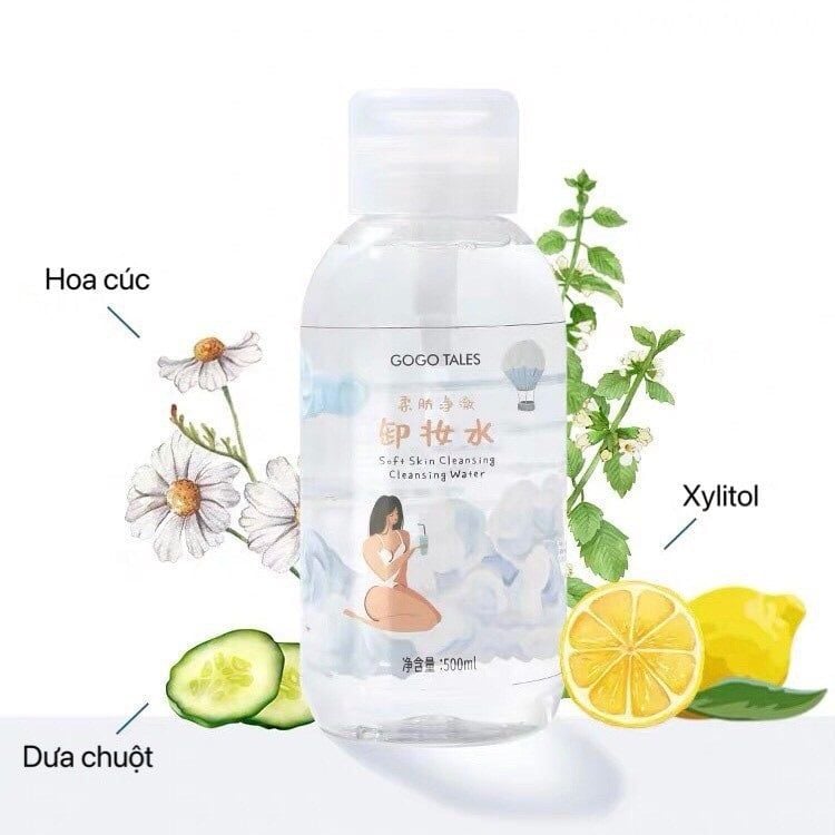  Nước Tẩy Trang GOGO TALES Sạch Da Dịu Nhẹ Soft Skin Cleansing Water Dưỡng Ẩm Kiền Dầu 500ML GT225 