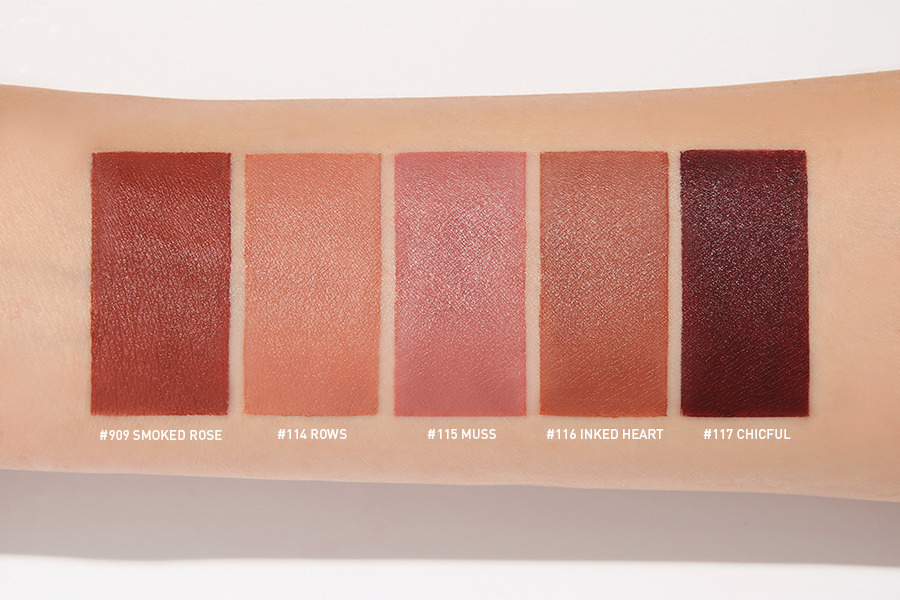 5 tông màu của 3CE Mood Recipe Matte Lip Color 1