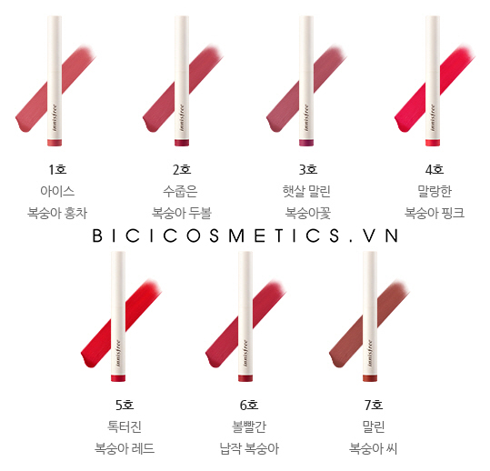 7 tông màu của Innisfree Vivid Slimfit Tint 1