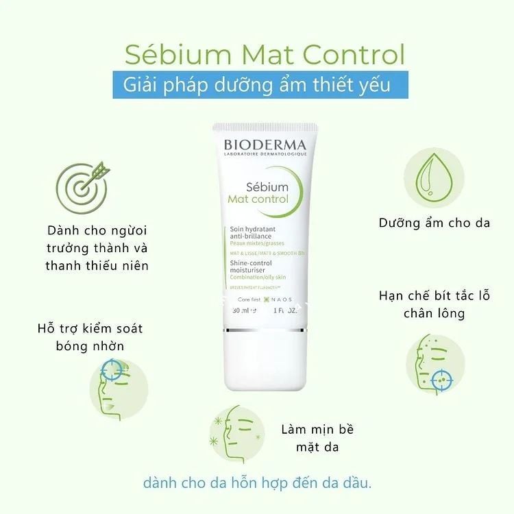  Kem Dưỡng Ẩm Kiểm Soát Dầu Thừa BIODERMA Sebium Mat Control - 30ml 