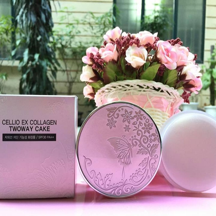 Phấn phủ Cellio Ex Collagen Twoway Cake kiềm dầu và chống nắng hiệu quả