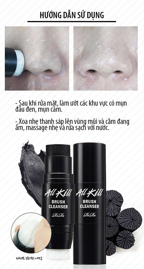 Hướng dẫn sử dụng sáp trị mụn đầu đen RiRe All Kill Brush Cleanser1