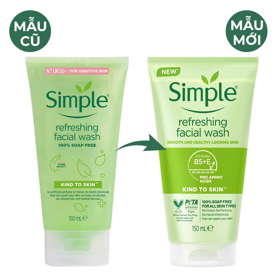  (Mẫu Mới) Sữa Rửa Mặt SIMPLE Kind To Skin Refreshing Facial Wash Gel - Có Tem Phụ 