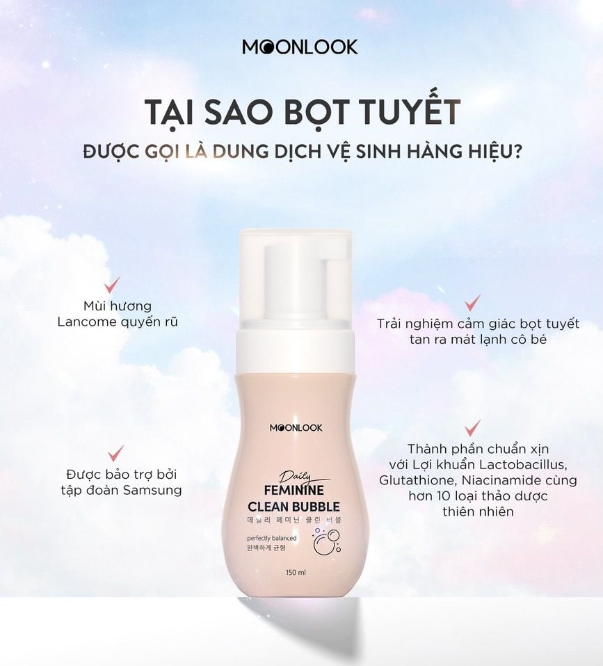  Dung Dịch Vệ Sinh Phụ Nữ Dạng Bọt Tuyết Quyến Rũ MOONLOOK Daily Feminine Clean Bubble - 150ml 