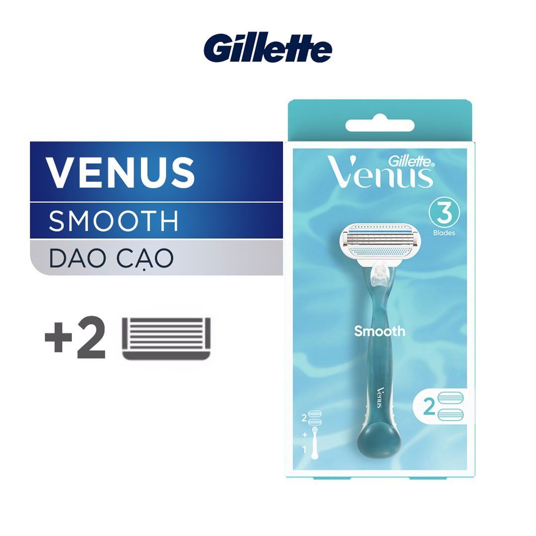  Dao Cạo 3 Lưỡi Chuyên Dụng Cho Nữ Gillette Venus Smooth 2UP (1 Cán + 2 Đầu Thay Thế) 