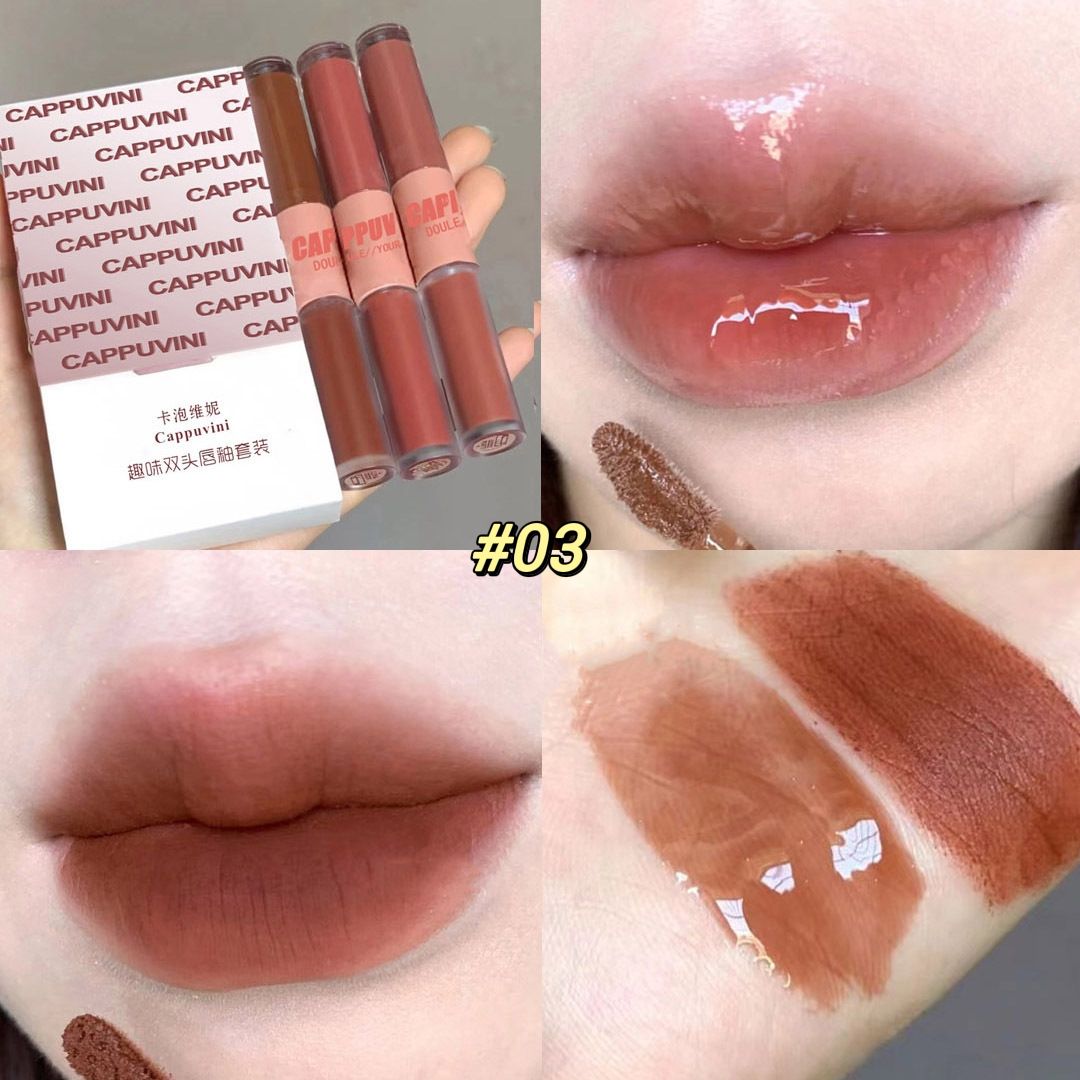  Son Kem 2 Đầu Lì-Bóng Mướt Môi CAPPUVINI Double Your Fun Lip Glaze 