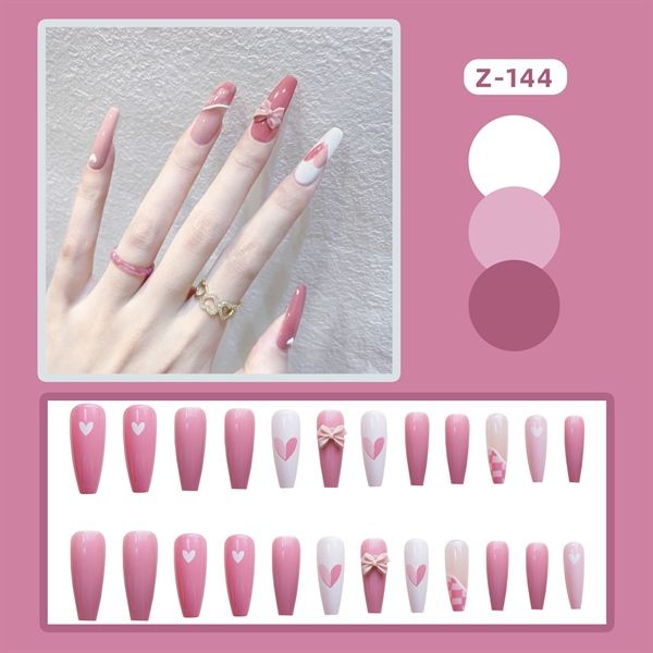  Hộp 24 Móng Tay Giả Đính Hạt, Đá Nails Box Cao Cấp Nội Địa Trung Kèm Keo Dán + Dũa Móng 