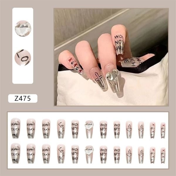  Hộp 24 Móng Tay Giả Đính Hạt, Đá Nails Box Cao Cấp Nội Địa Trung Kèm Keo Dán + Dũa Móng 