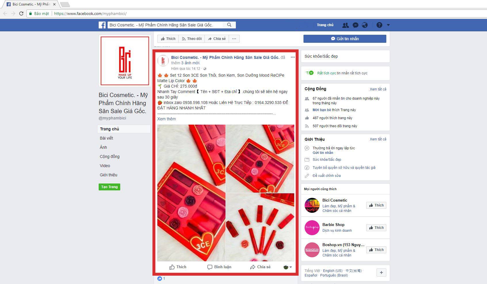 Facebook Giả Mạo Bici Cosmetic chuyên hàng Fake 1
