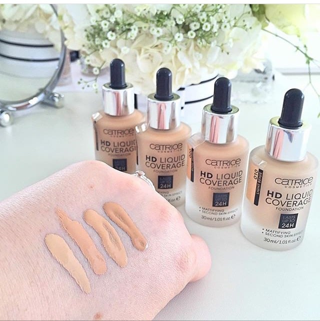 4 tone màu của Kem Nền Catrice HD Liquid Coverage Foundation