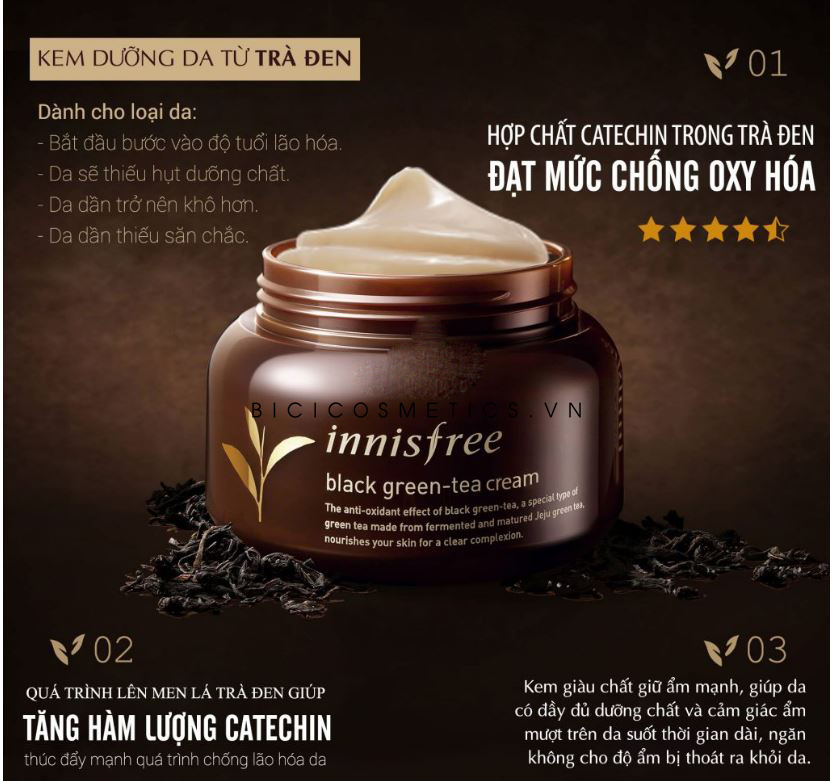 Innisfree Black Green Tea Cream - Bici Cosmetics