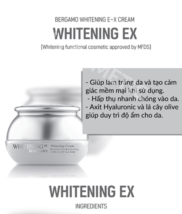 Kem Dưỡng Trắng Da Bergamo Whitening EX Cream là một sản phẩm cao cấp của thương hiệu nổi tiếng Bergamo