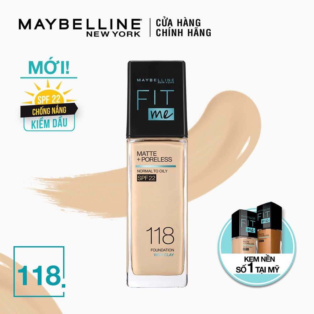  (Mẫu Mới) Kem Nền Mịn Lì Maybelline Fit Me Matte + Poreless Foundation Có Vòi Pump, Có Tem Phụ 