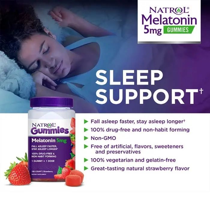  Kẹo Dẻo Hỗ Trợ Ngủ Ngon Tròn Giấc NATROL Melatonin 5mg - 180 viên 