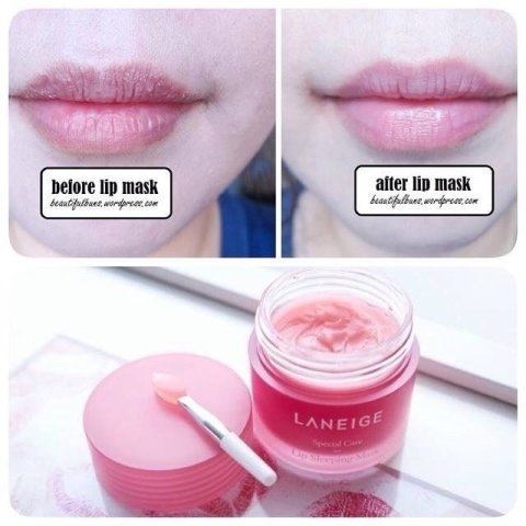 Trước và sau khi sử dụng Mặt Nạ Ngủ Dưỡng Môi Laneige Lip Sleeping Mask 1