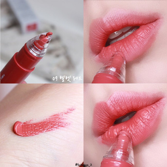 Màu son Mamonde Creamy Tint Squeeze Lip lên cực xinh 2 #09- Velvet Red (Hồng đất) 1