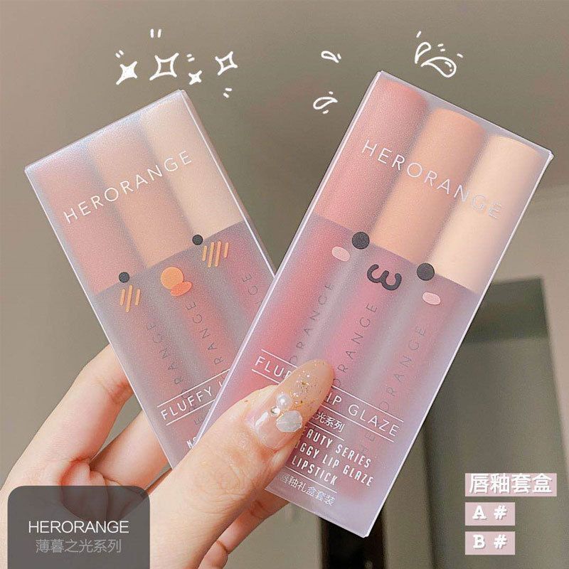  Set 3 Son Kem HERORANGE Fluffy Lip Glaze Nội Địa Trung 