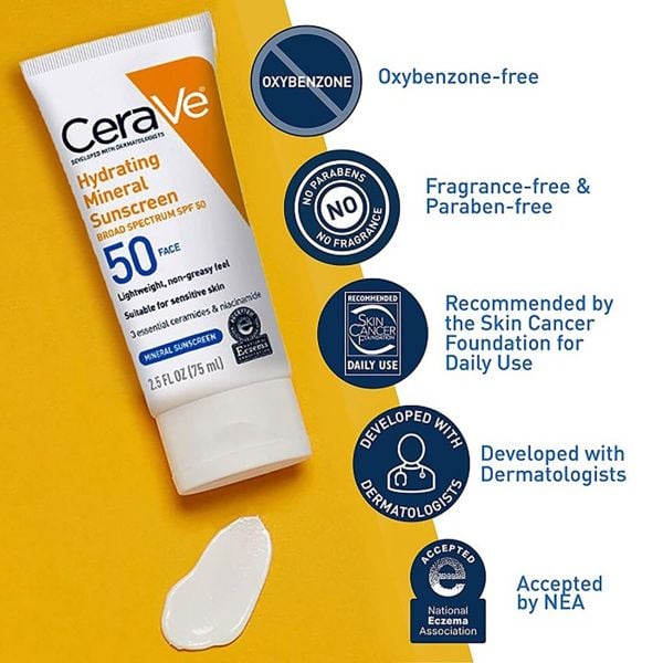  Kem Chống Nắng CeraVe Hydrating Sunscreen Broad Spectrum SPF 50 for FACE 75ML 