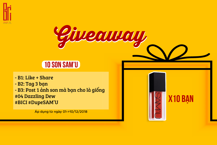 Bici Cosmetics giveaway 10 cây son Son kem lì SAM’U Fluid Matte Lip Tint- Bici Cosmetics